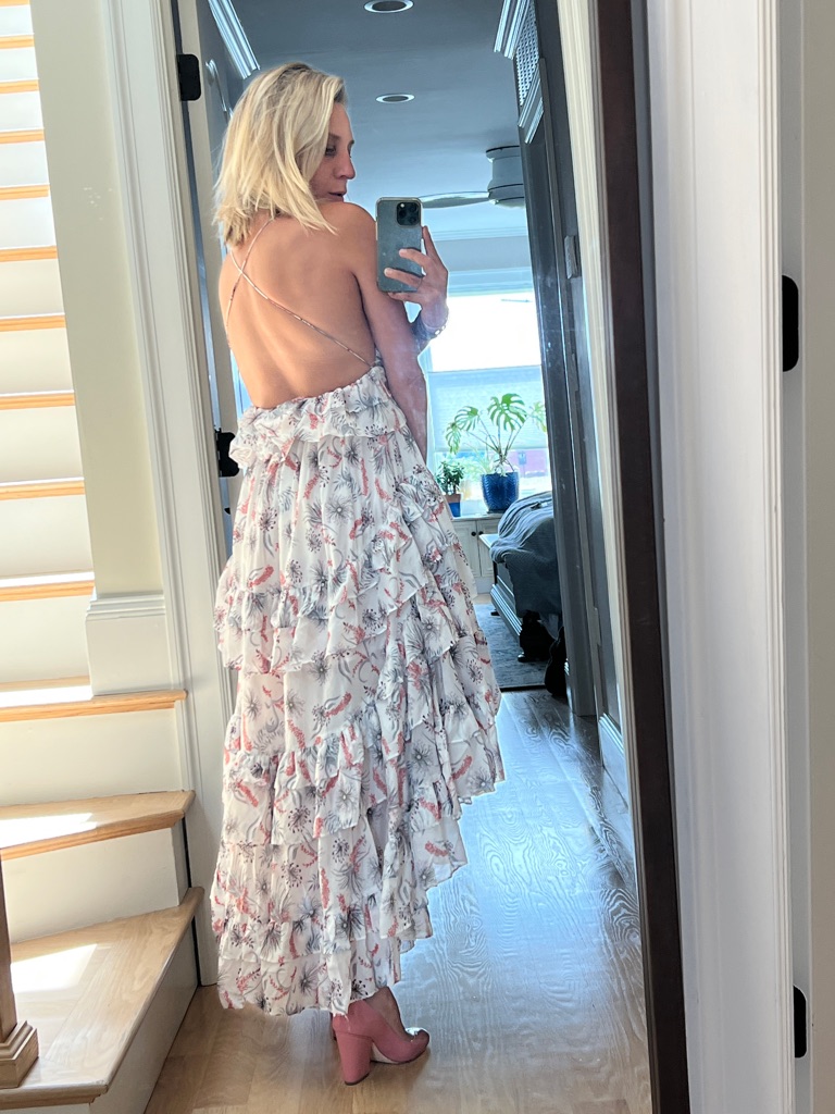 Anthropologie Elegant High-Low Ruffle Dress In White And Red Floral